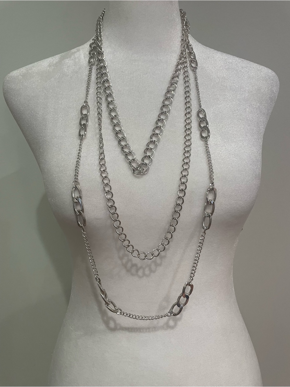 NWT Relativity Necklace Silver Tone Multi Strand Chain Layered Statement Womens